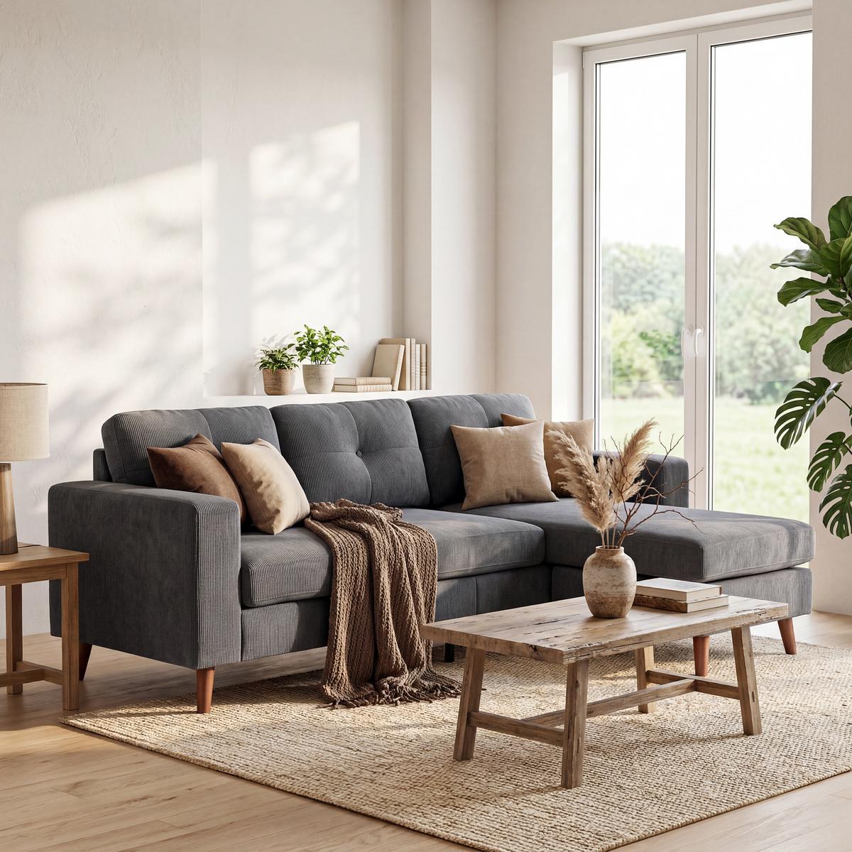 ECKSOFA Polyester Dunkelgrau - Dunkelgrau/Schwarz, Holzwerkstoff/Kunststoff (137/192cm) - HOMCOM