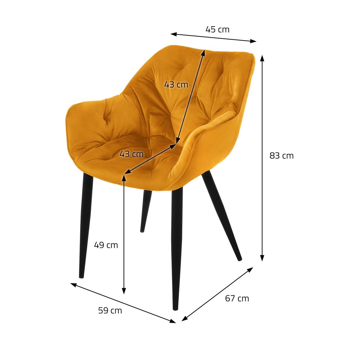 ESSZIMMERSTÜHLE 4er Set Senfgelb Samt - Gelb/Schwarz, Metall (67/83/59cm) - ML-DESIGN