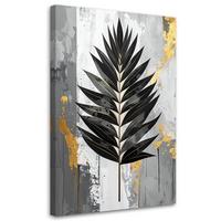 LEINWANDBILDER, Schwarzes Farnblatt auf grauem Hintergrund - Grau, Textil (80/120cm) - Feeby