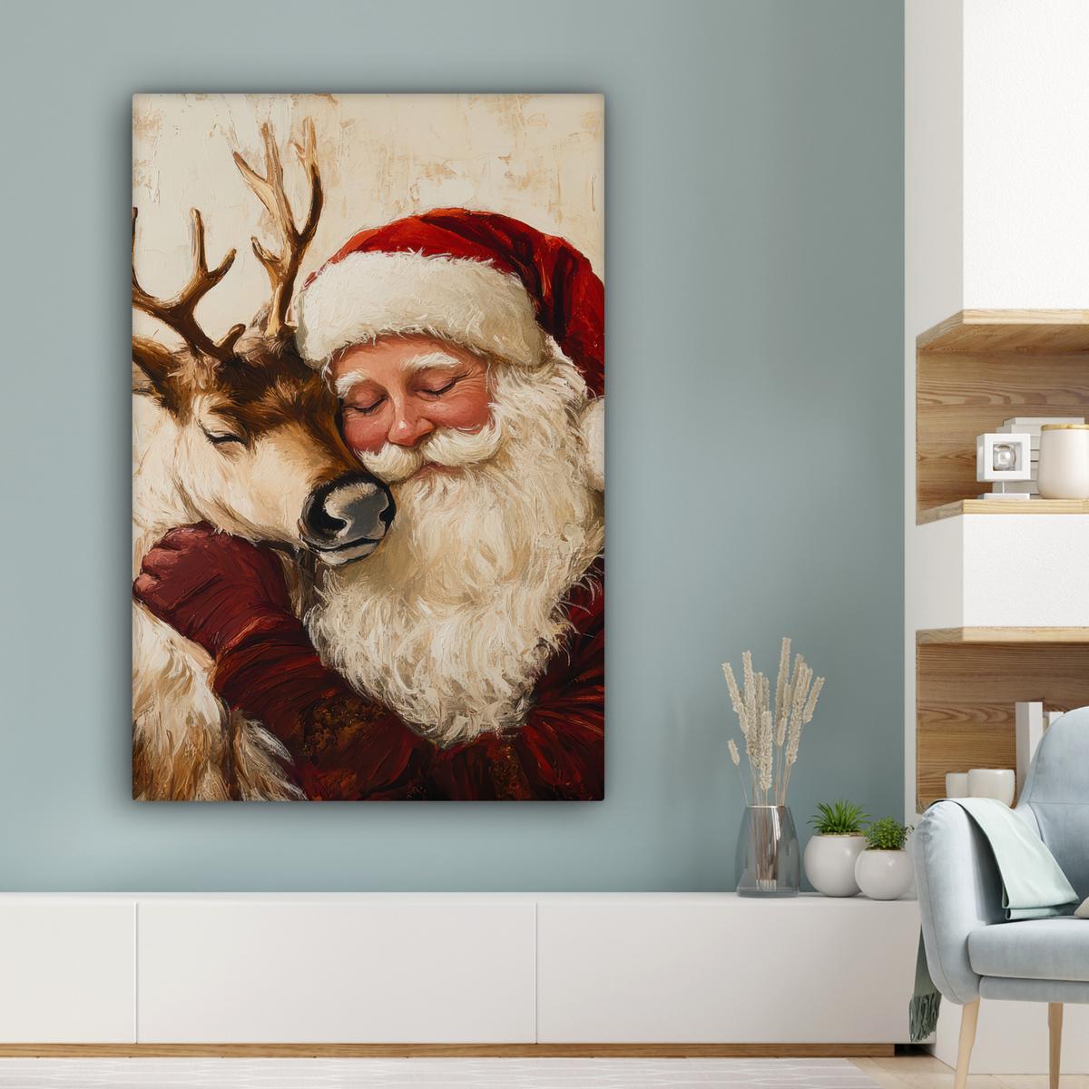 LEINWANDBILD Weihnachtsmann - Rentier - Weihnachten Deko XXL 80x120 cm - Rotbraun, Textil (80/120cm) - MuchoWow