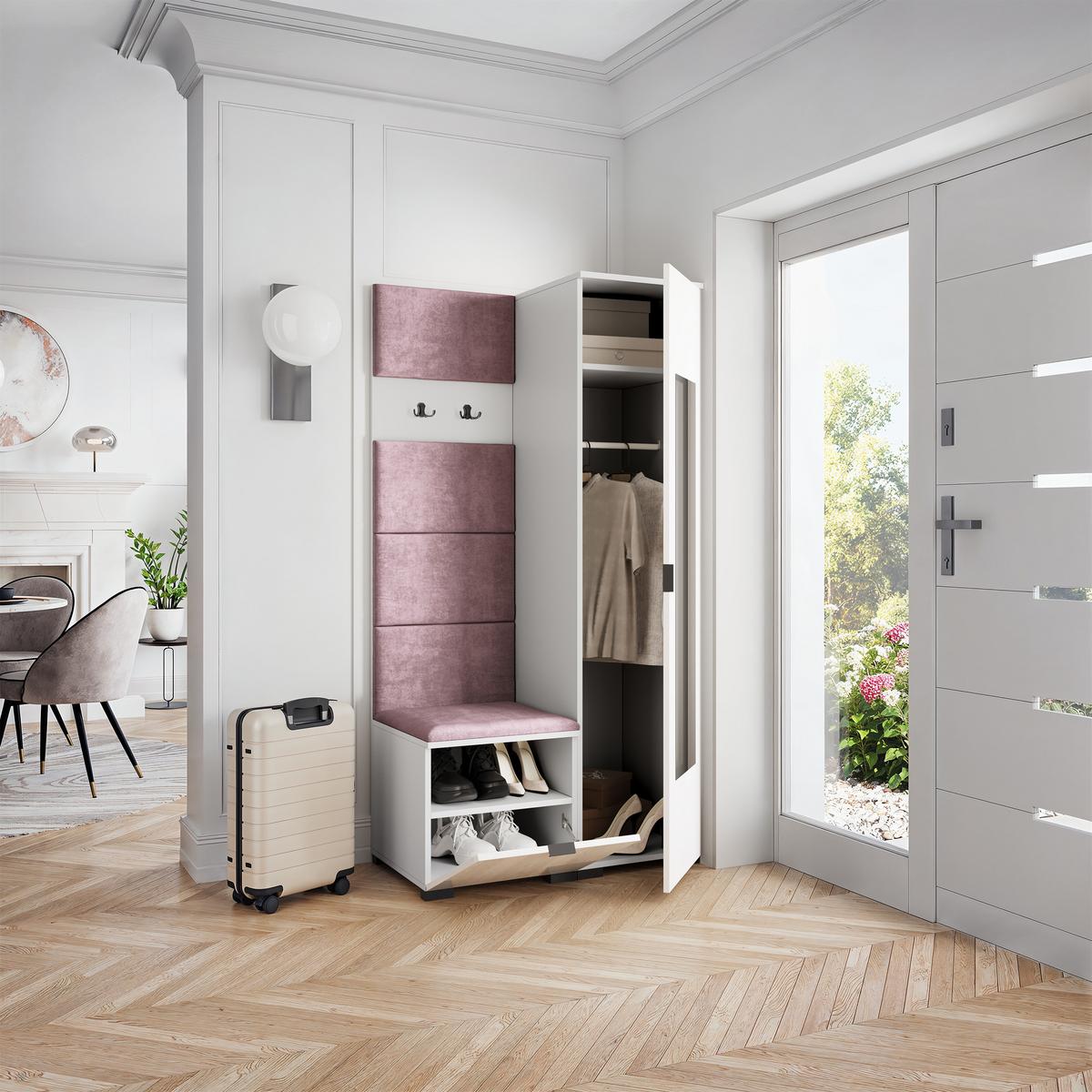 GARDEROBENSCHRANK VIRA 95/181/51 cm Modern Garderobe-Set Weiß - Lila/Weiß, Holzwerkstoff (95/181/51cm) - MASSENO