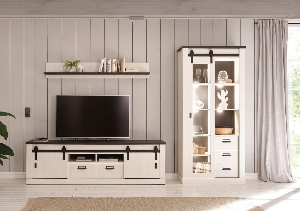 VITRINE weiß Pinie, anthrazit, Landhaus, Vitrinenschrank 93 x 201 cm - Anthrazit/Weiß, Holzwerkstoff/Metall (93/201/38cm) - Furn.Design