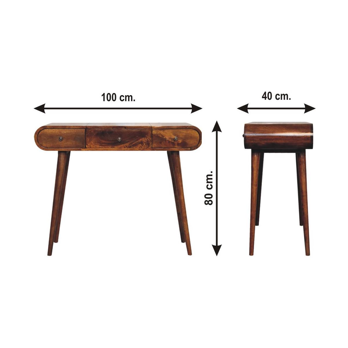 SPIEGELSCHMINKTISCH in Kastanienholz-Essenz mit 2 Schubladen, 4 Fächer, Braun - Messingfarben/Braun, Holz/Metall (100/80/40cm) - Artisan Furniture
