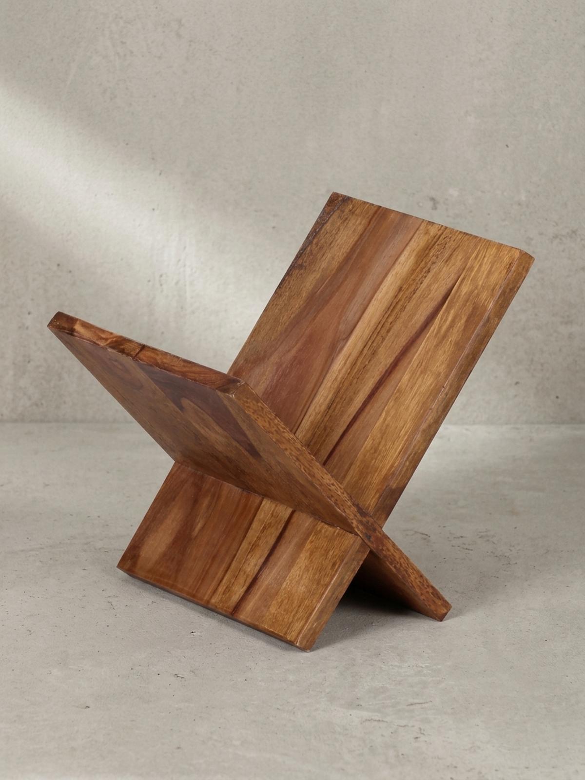 ZEITUNGSSTÄNDER Massivholz Handgefertigt X-Form, Braun 29x28x31 cm - Braun, Holz (29/31/28cm) - KADIMA DESIGN