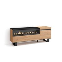 LOWBOARD mit Elektrokamin Eiche, Schwarz, 150/35/57cm - Beige, Holzwerkstoff (150/57/35cm) - Skraut Home