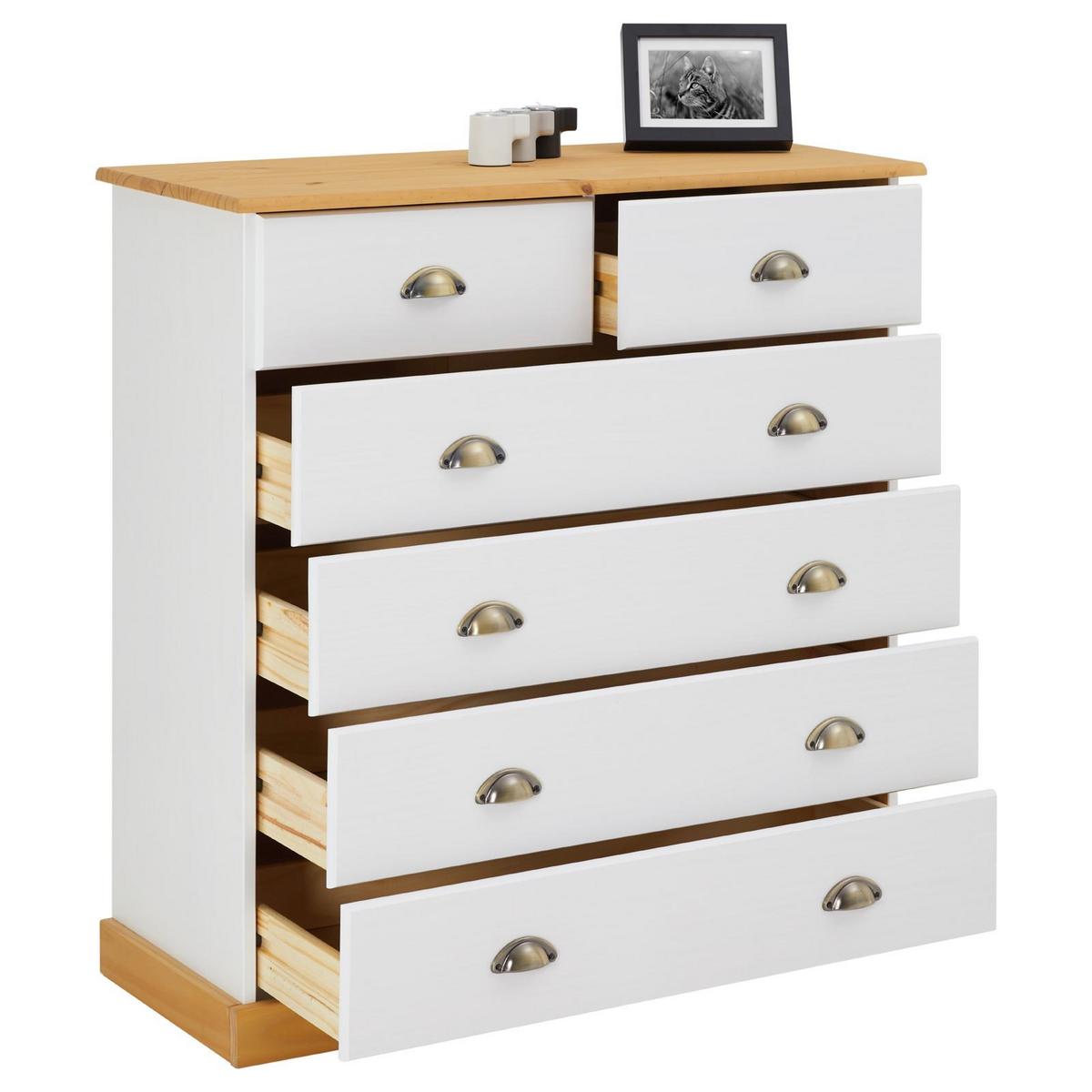 KOMMODE PARIS weiß/braun - Weiß/Braun, Holz (91/95/39cm) - IDIMEX