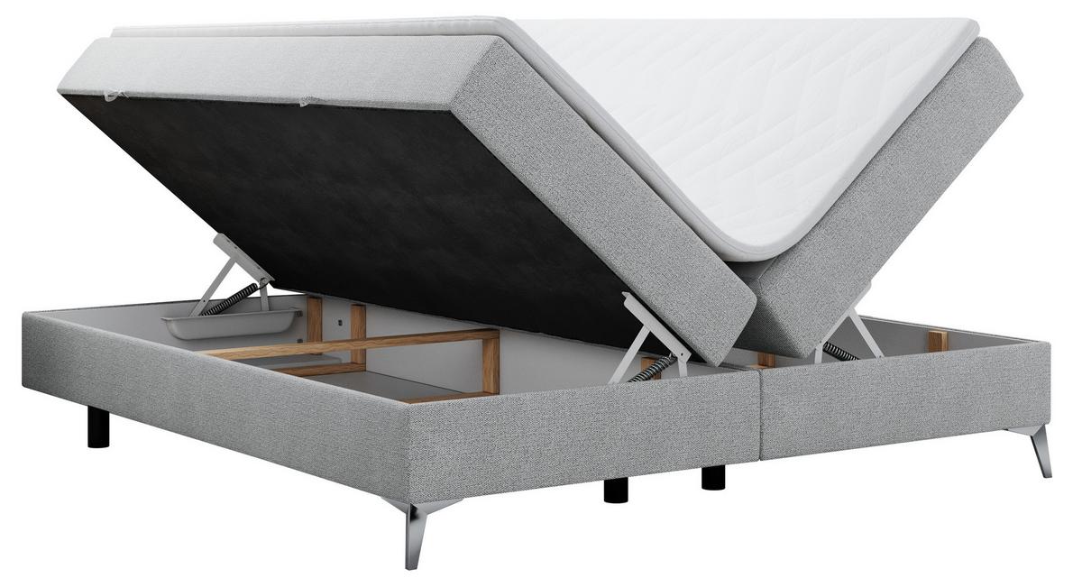 BOXBETT LESS 180/200 Hellgrau Struktur - H4 - Hellgrau, Holz/Textil (180/200cm) - MKS