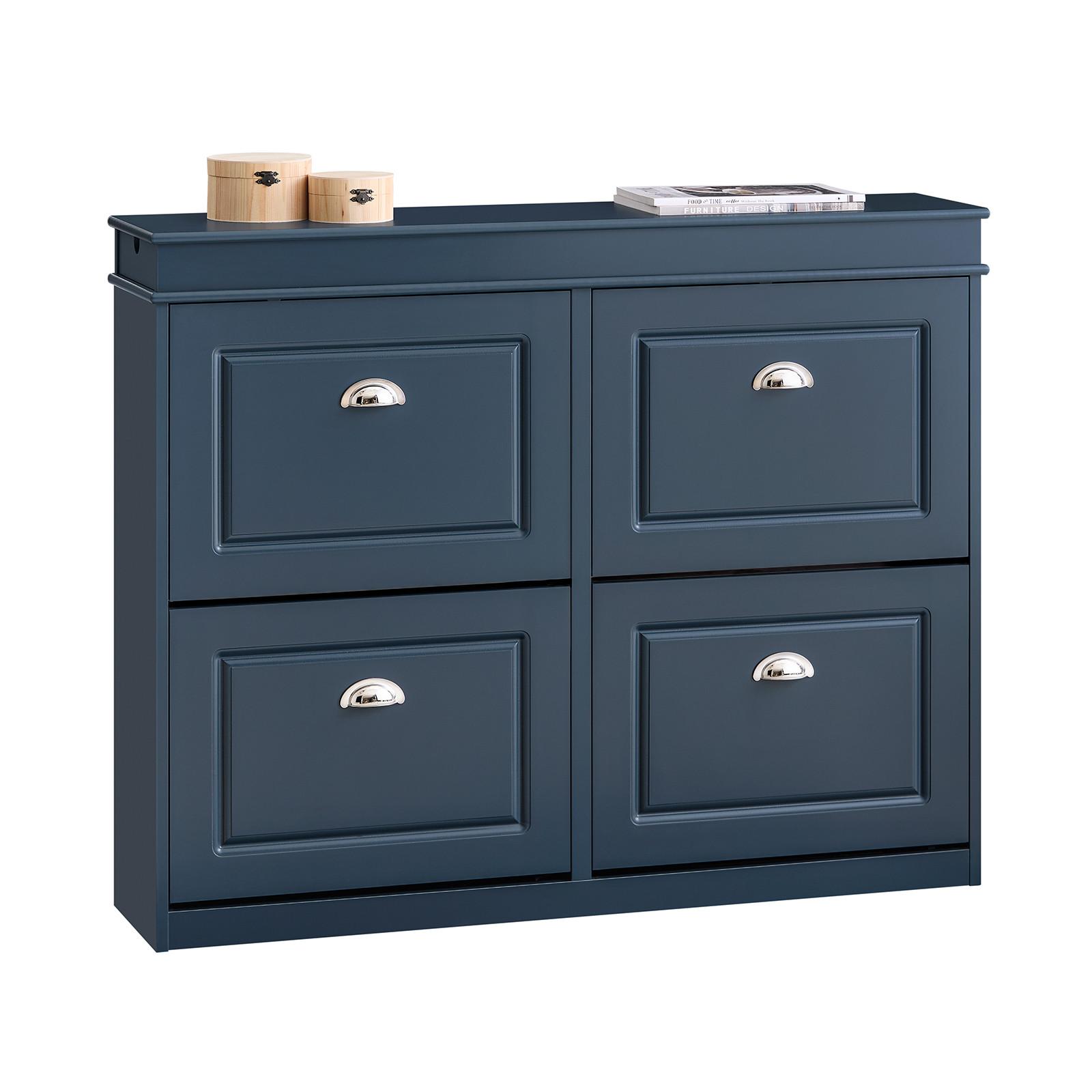 SCHUHKIPPER Blau, Schuhschrank mit 4 Klappen - Blau, Holzwerkstoff (104/83/24cm) - SoBuy