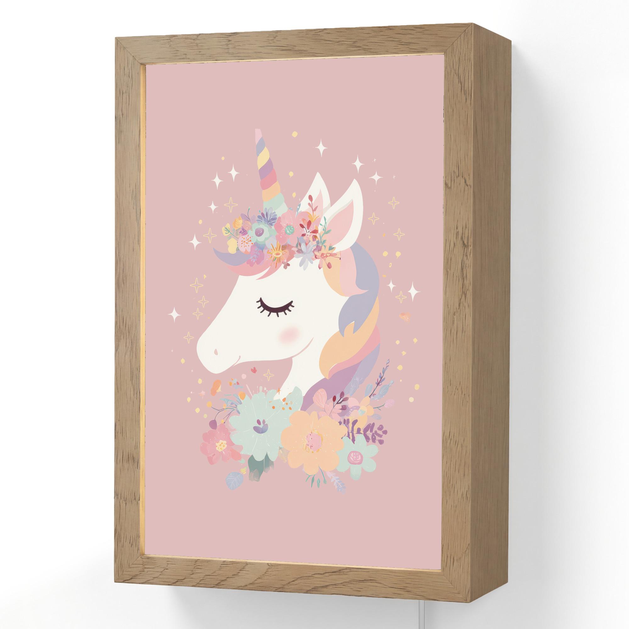 WANDLEUCHTE Einhorn - Rosa - Blumen 20x30 cm - Rosa, Holzwerkstoff (20/30/8cm) - OnlyWow