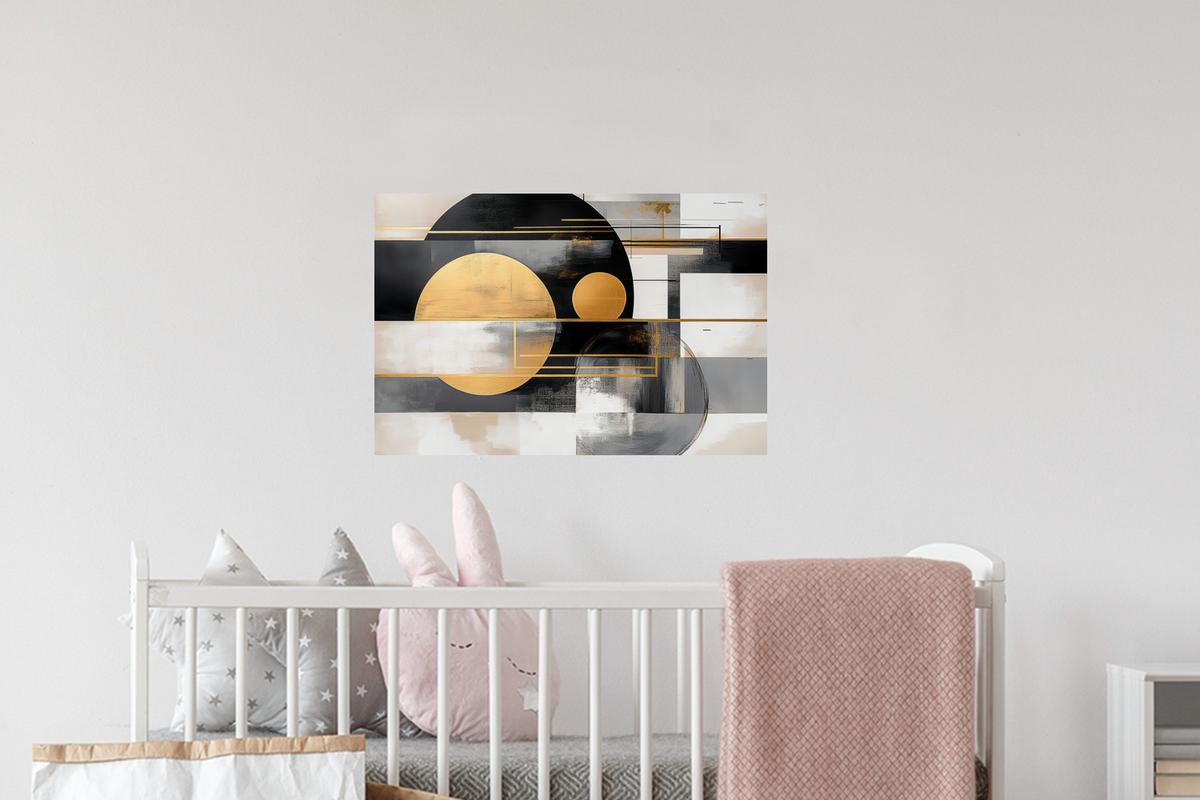 WANDTATTOO Abstrakt - Gold - Silber - Formen - Ästhetisch - Modern Deko Wohnzimmer 60x40 cm - Goldfarben, Kunststoff (60/40/0.1cm) - MuchoWow
