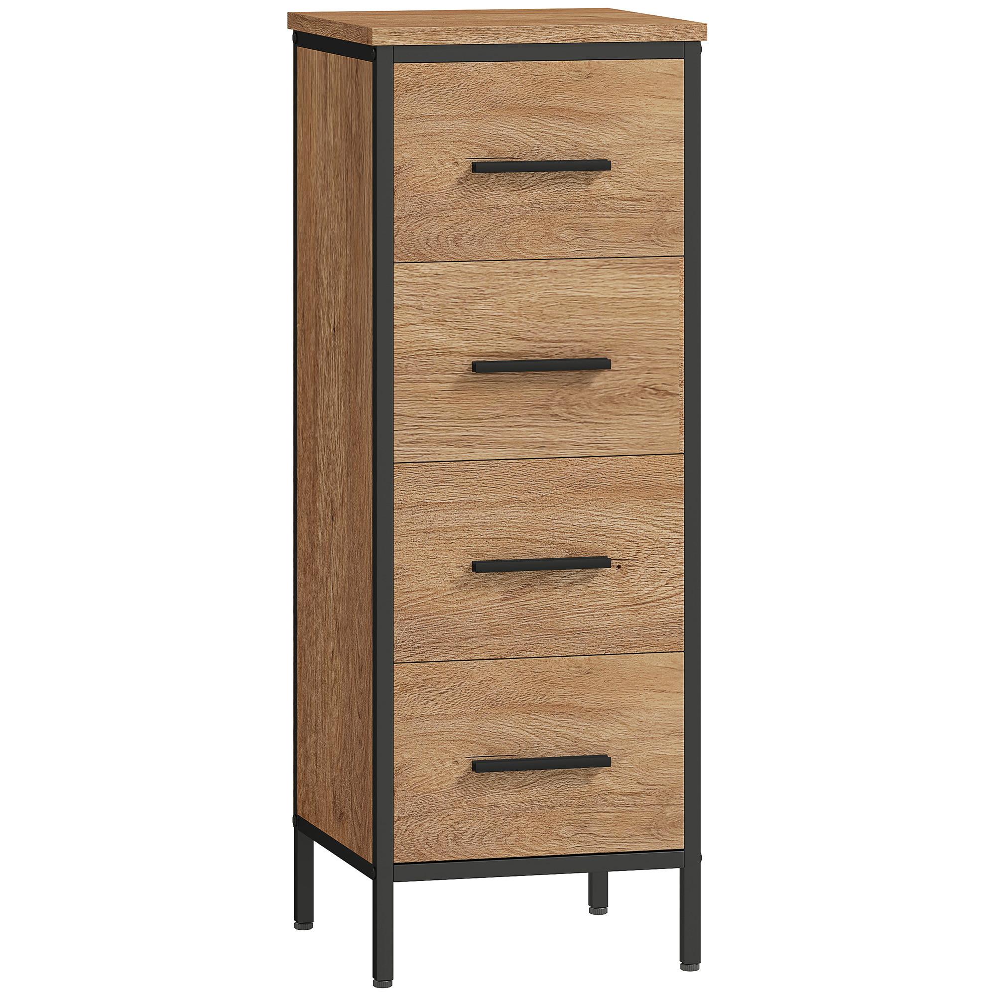 BADSCHRANK MDF Stahl Eiche - Eichefarben/Schwarz, Holzwerkstoff/Metall (30/82/30cm) - HOMCOM