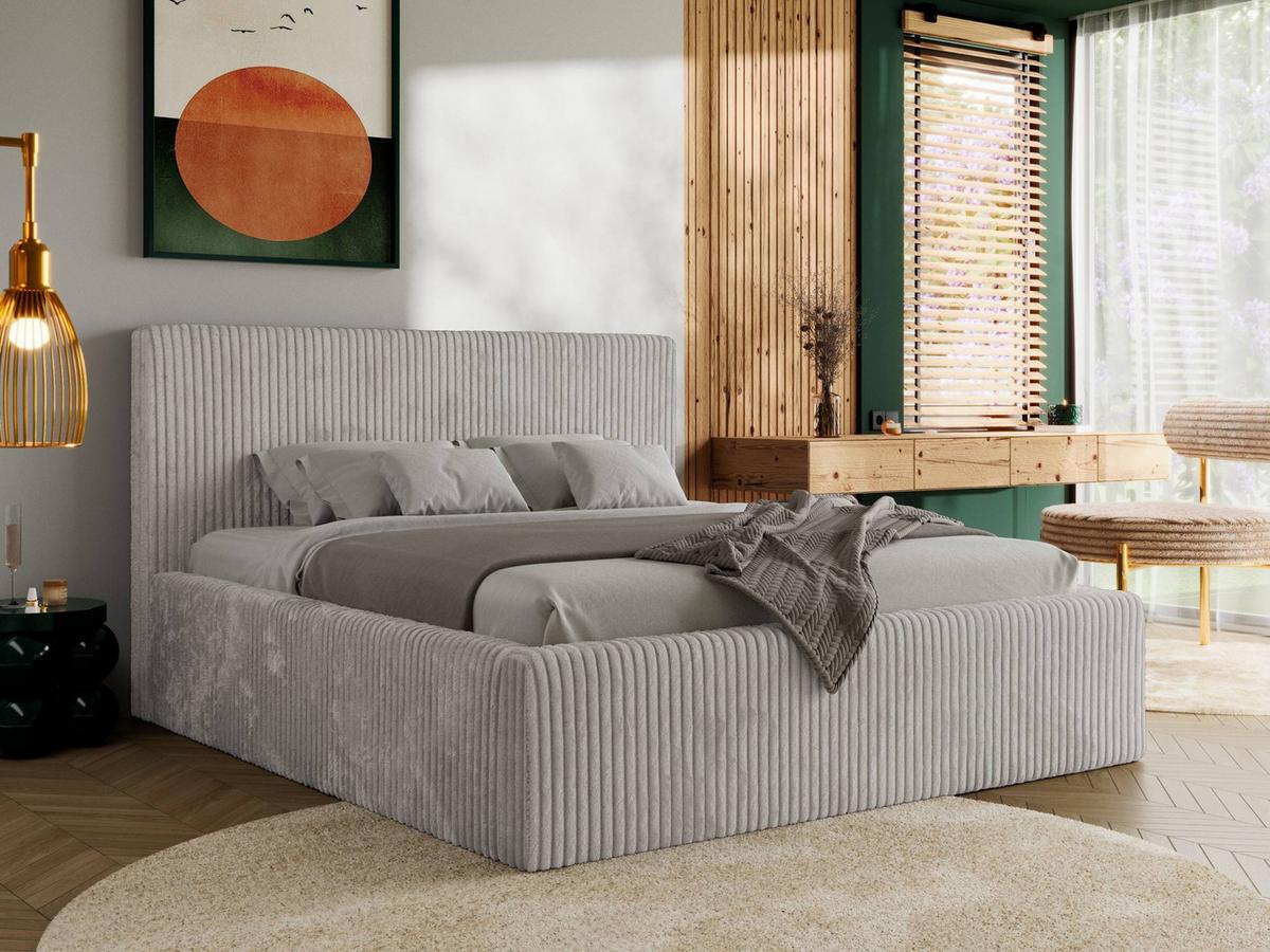 POLSTERBETT TILIANO CLASSIC 140/200 - Hellgrau Cord - Multipocket-Matratze - Hellgrau, Textil (140/200cm) - MKS