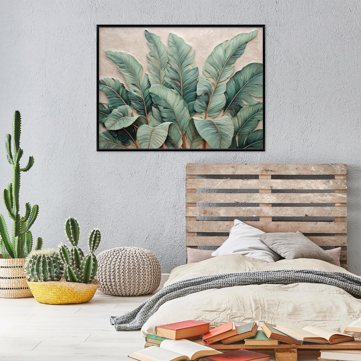 BILDER mit Rahmen Blätter Abstrakt Grün 100x70 cm - Multicolor, Holzwerkstoff (100/70cm) - Wallarena
