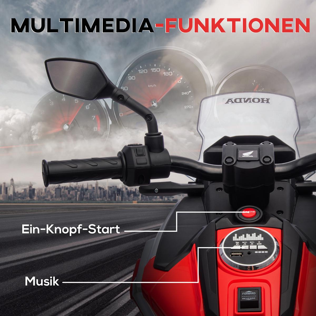KINDER Elektro-Motorrad, 12V Kindermotorrad mit MP3, USB, LED-Scheinwerfer Rot - Rot, Kunststoff (107/46/75cm) - AIYAPLAY