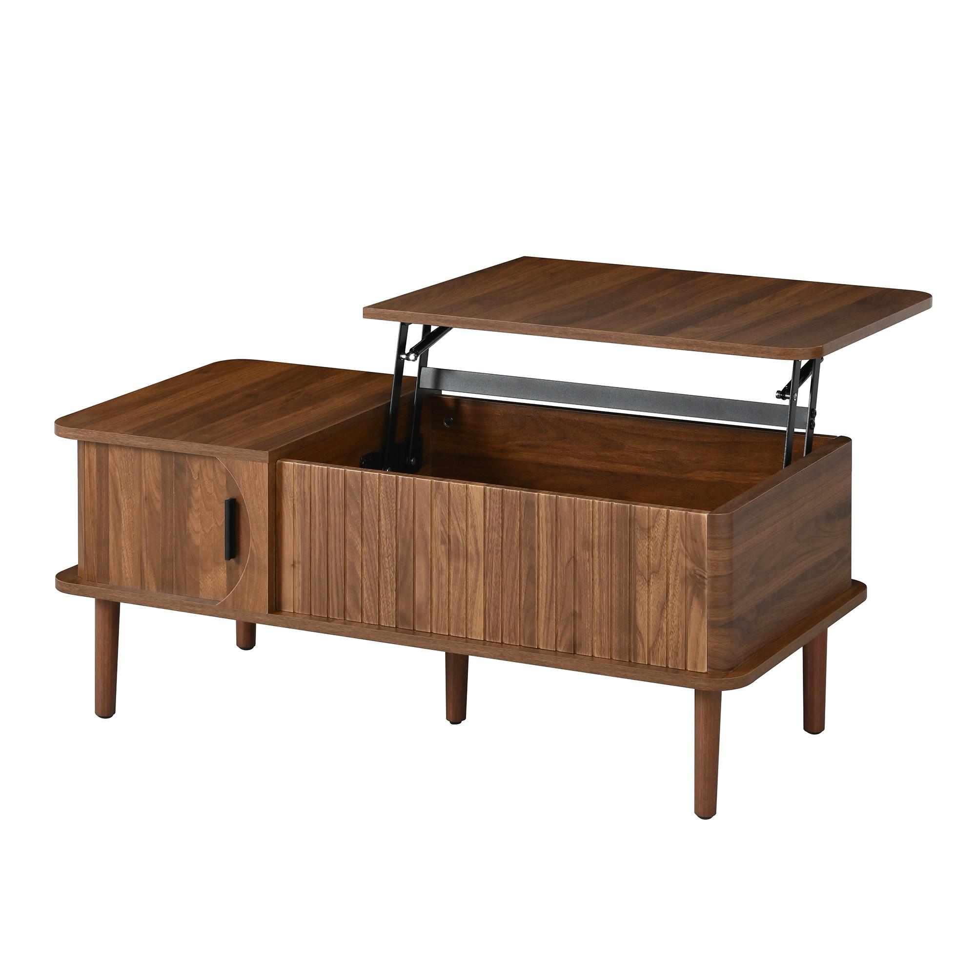COUCHTISCH walnuss-optik & vertikale rillen mit lift-funktion & schiebetür - Walnussfarben, Holzwerkstoff (48/100/55.5cm) - Urban Meuble