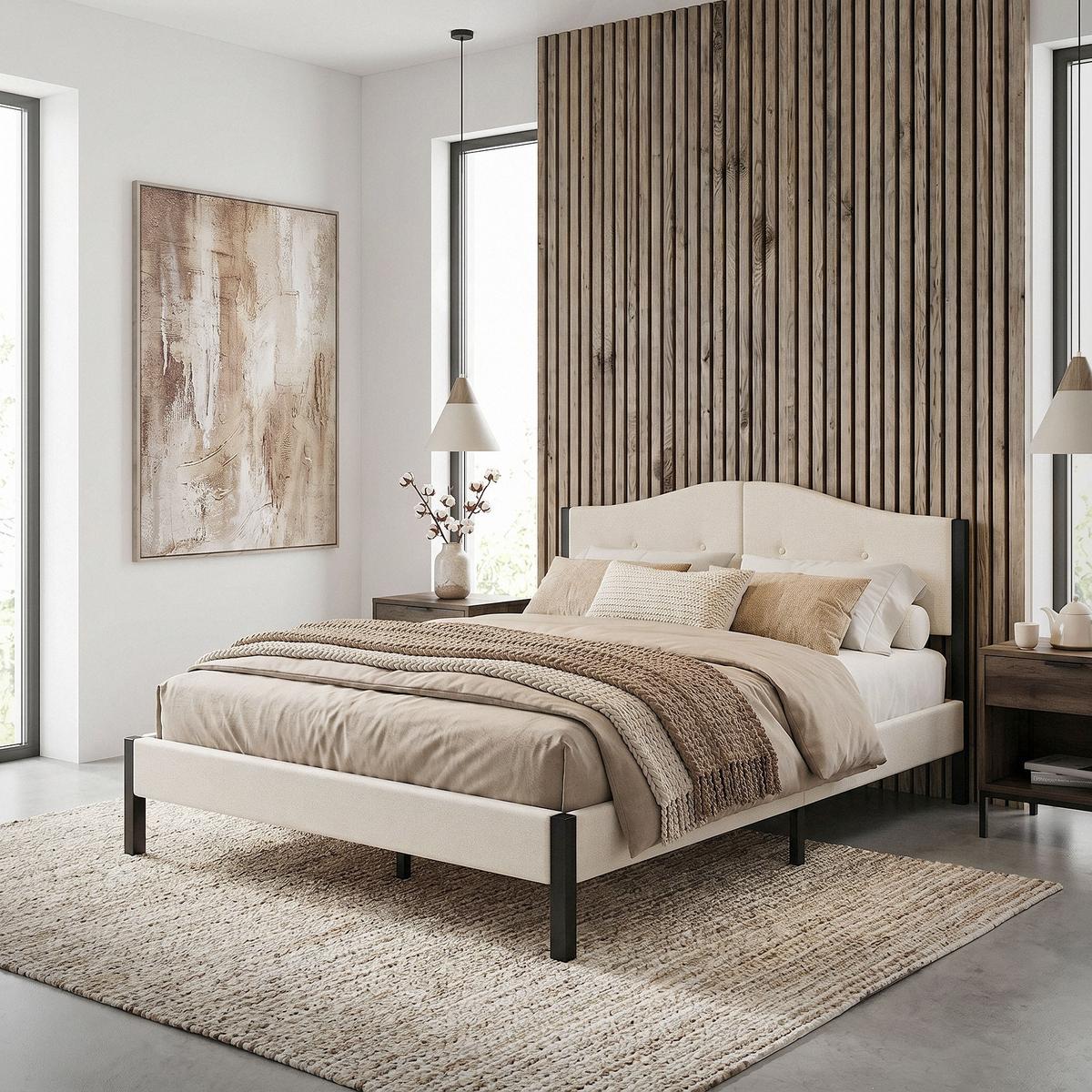 POLSTERBETT 140x200 cm Beige mit Lattenrostund Leinenstoff - Beige, Holzwerkstoff/Textil (140/200cm) - ML-DESIGN