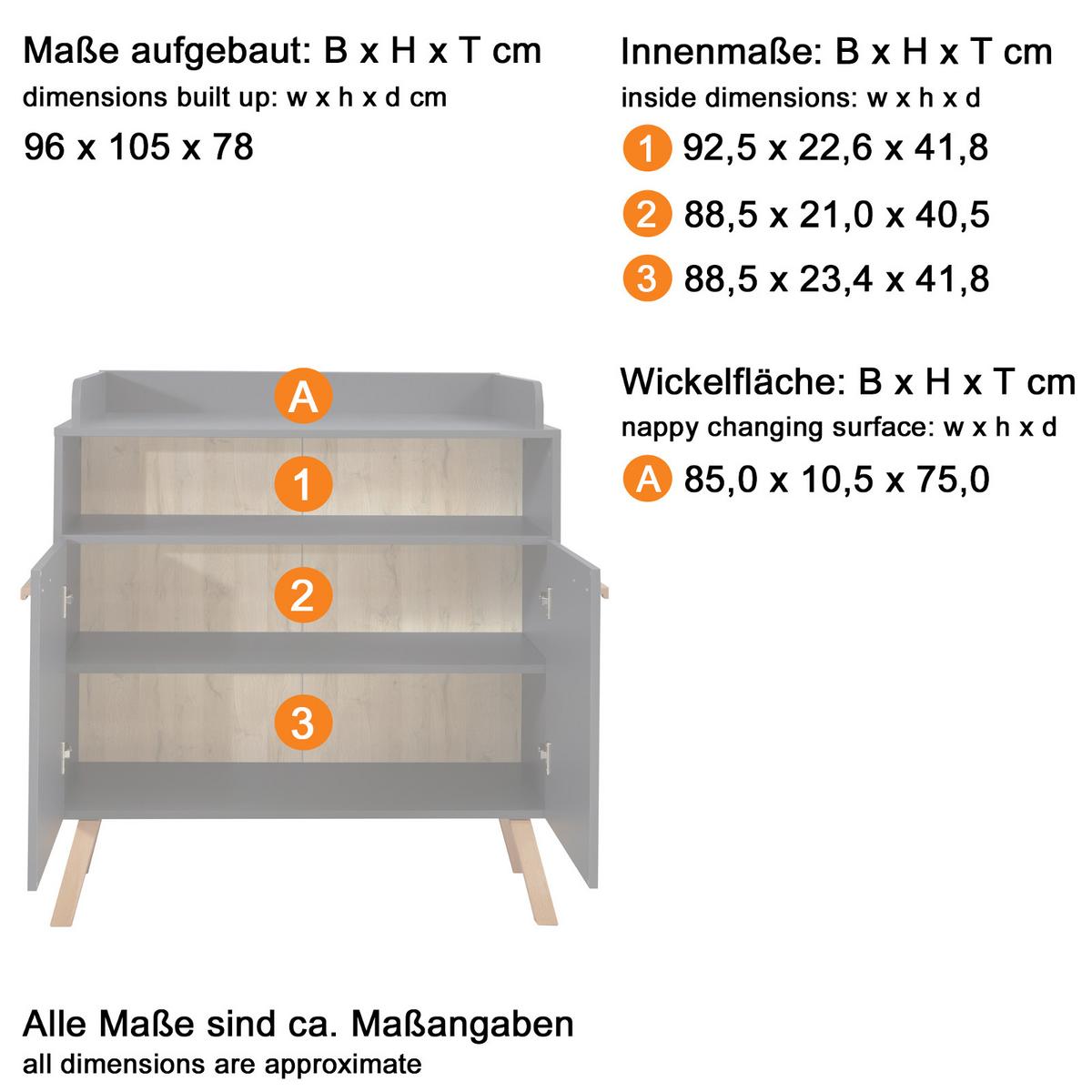 WICKELKOMMODE grau matt mit Buche massiv, Wickeltisch 96 x 105 cm - Eichefarben/Buchefarben, Holz/Holzwerkstoff (78/105/96cm) - Top.Furn