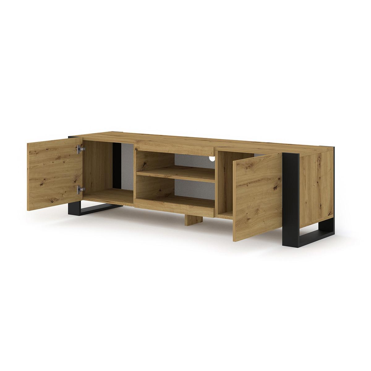TV-MÖBEL Gani Holz und Mattschwarz - Schwarz, Holzwerkstoff (158/47/40cm) - Petits-meubles