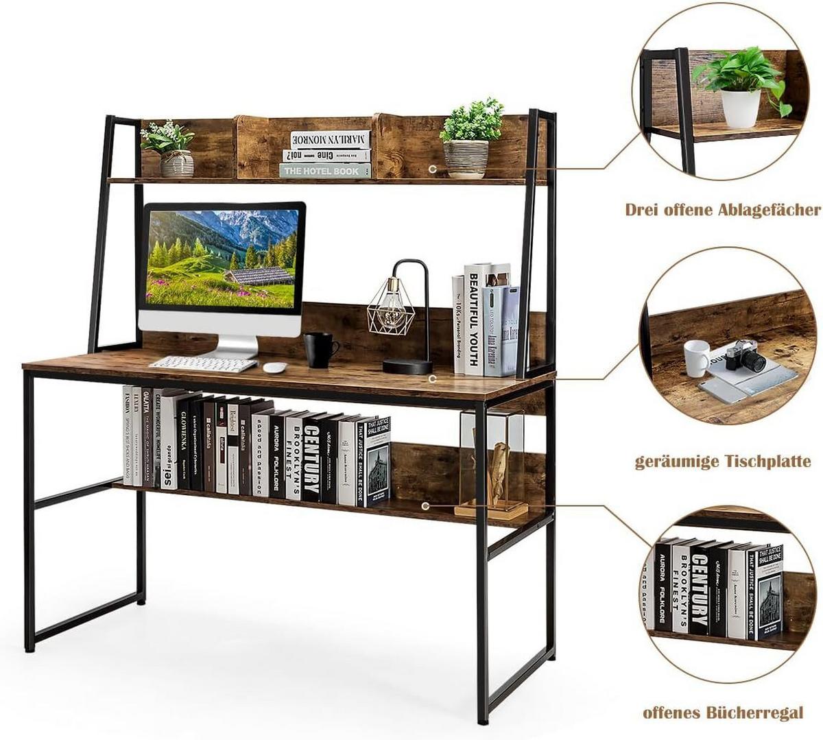 SCHREIBTISCH 140cm Kaffee - Braun, Holz (57/120/140cm) - COSTWAY