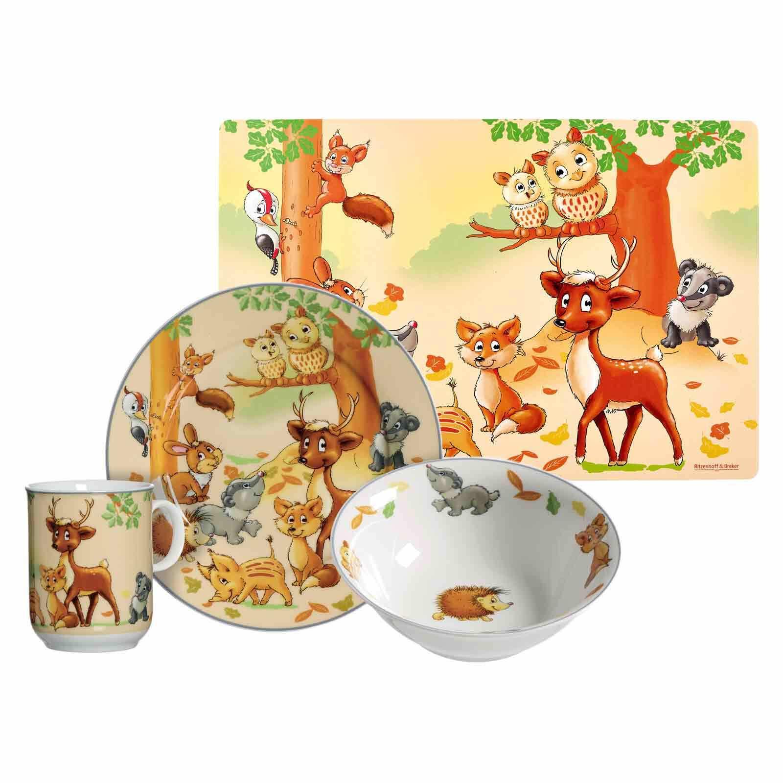 KINDERGESCHIRR MIT PLATZSET Waldtiere bunt 4er Set - Multicolor, Keramik (2/2/2cm) - Ritzenhoff Breker