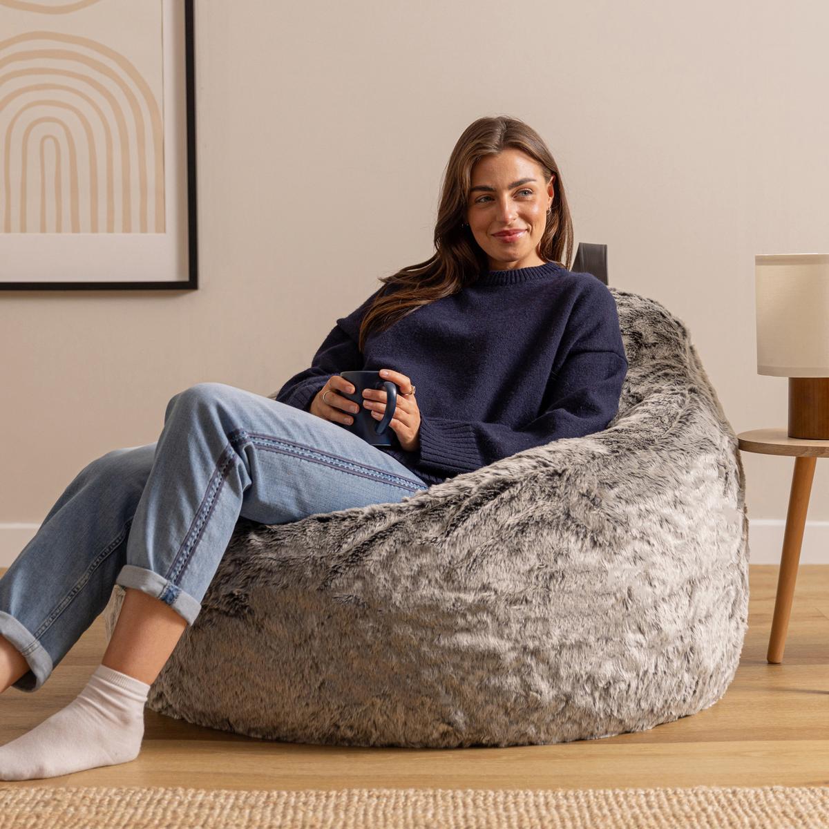 SITZSACK Sessel Kokon aus Kunstfell - Grau, Kunststoff/Textil (87/73/87cm) - icon