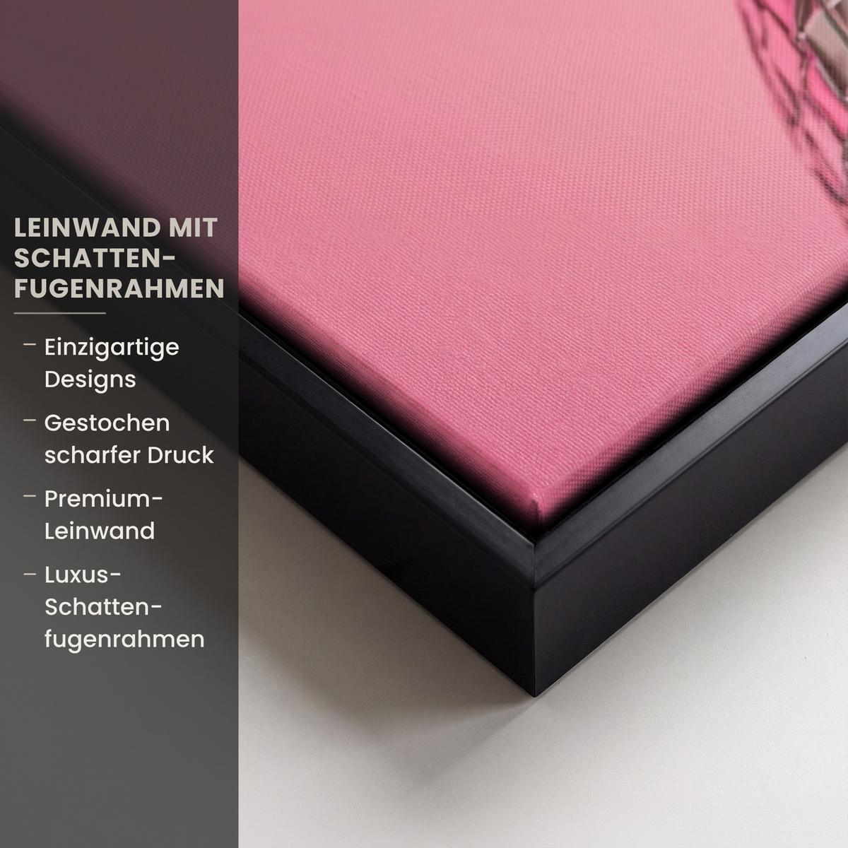 LEINWAND Bilder mit Rahmen - Schleife - Discoball - Kaninchen - 80x60 - Pink, Textil (80/60cm) - MuchoWow