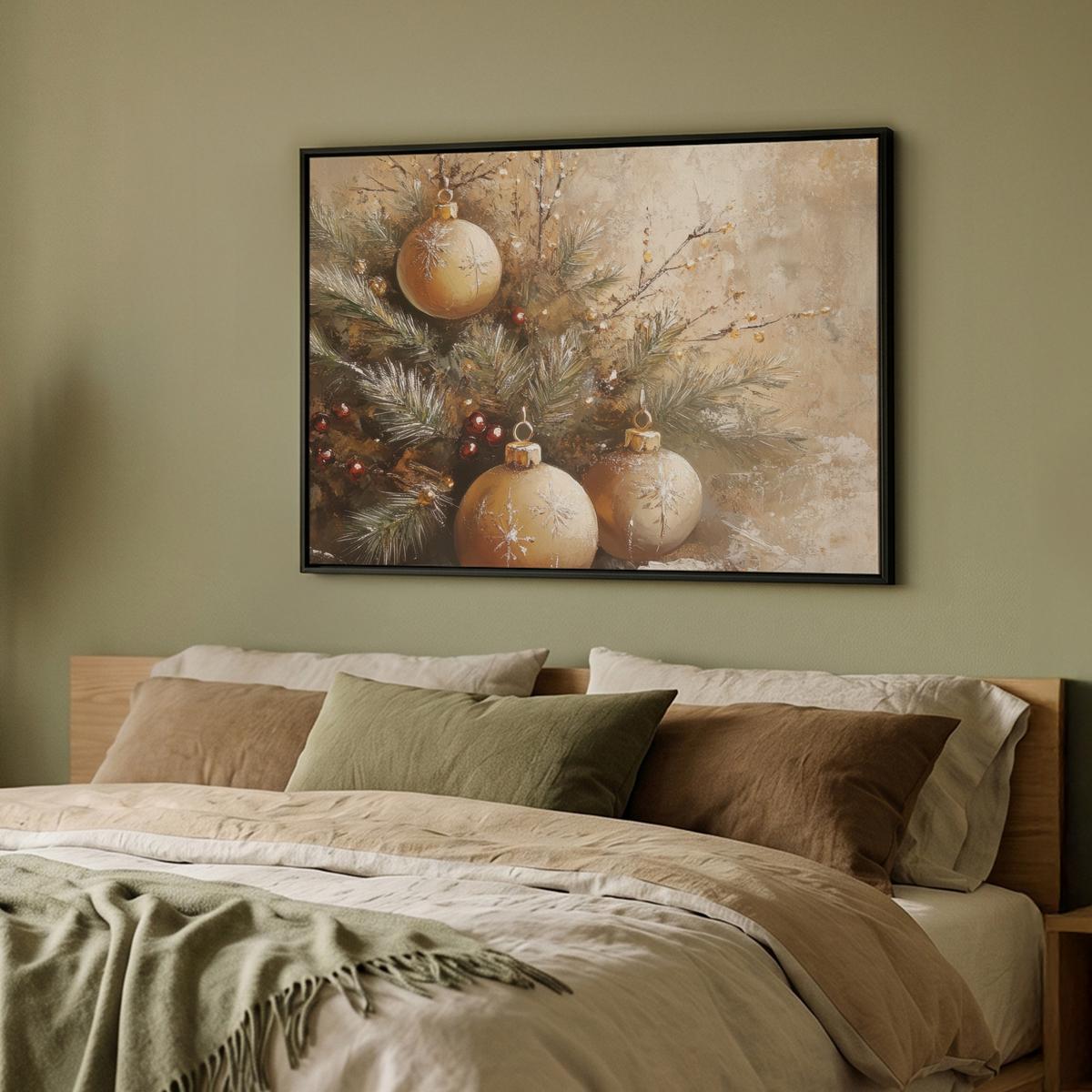 LEINWAND Bilder mit Rahmen - Weihnachten - Kugeln - Beige - Gold - 100x70 - Goldfarben, Textil (100/70cm) - MuchoWow
