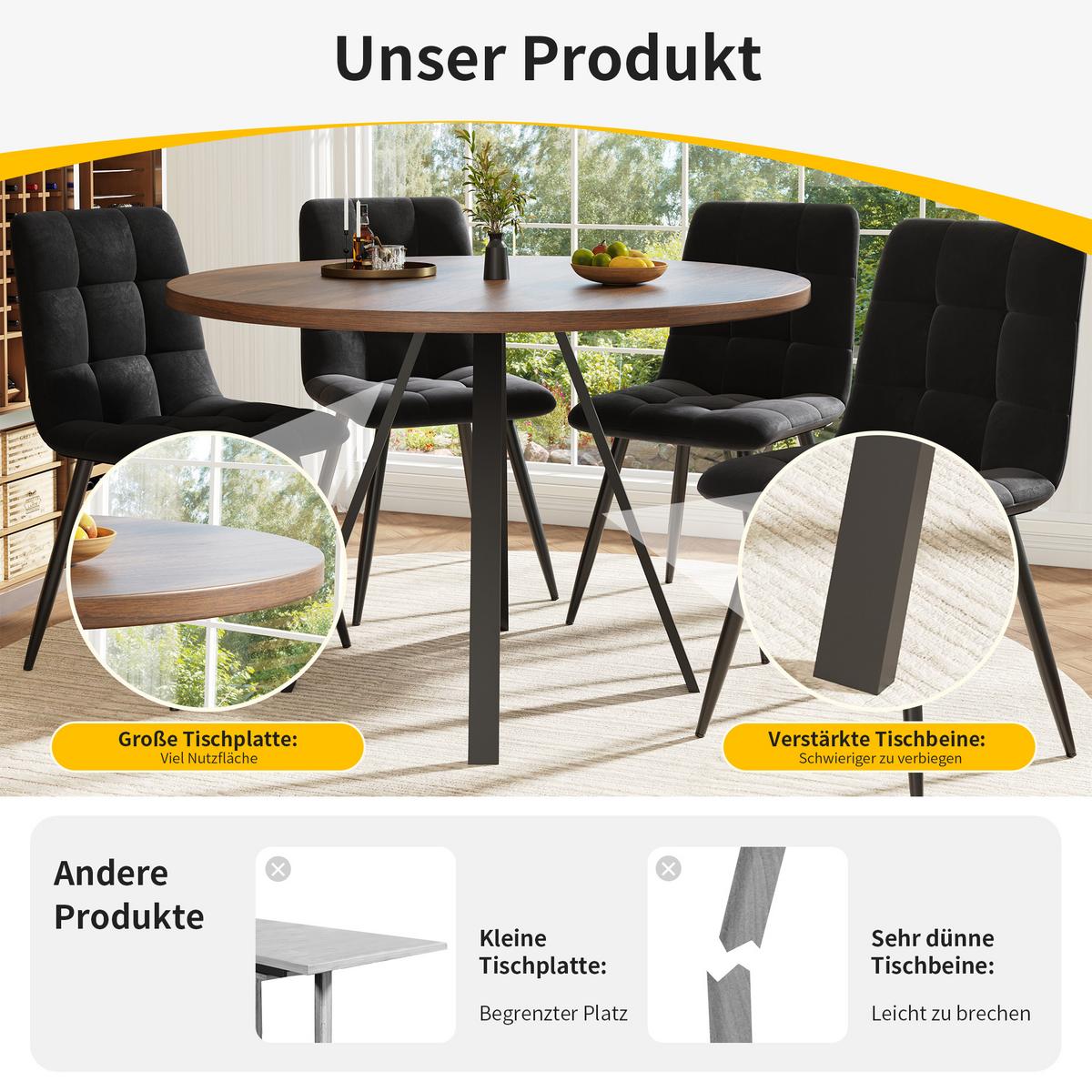 ESSTISCH Runder 80 cm Walnuss & Schwarz – Kompakttisch mit Metallbeinen im Retro-Design - Sonoma Eiche, Holzwerkstoff (80/80/75cm) - Urban Meuble