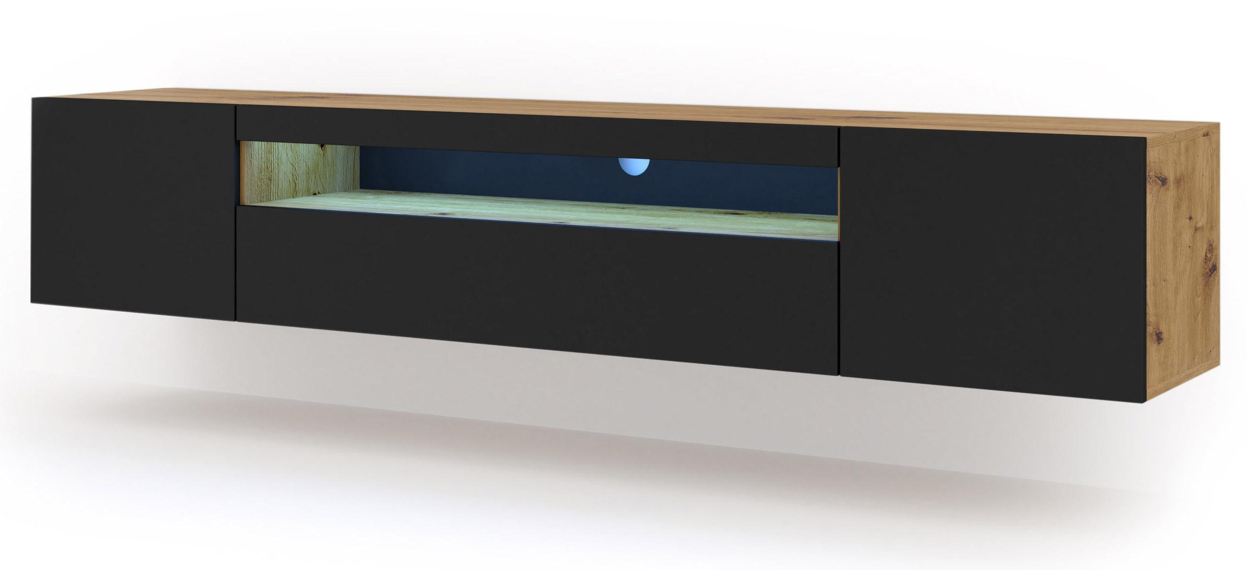 TV LOWBOARD Artisan Eiche, Schwarz 200/42/37 - Schwarz/Eiche Artisan, Holzwerkstoff (200/42/37cm) - RAUMHIRSCH FURNITURE