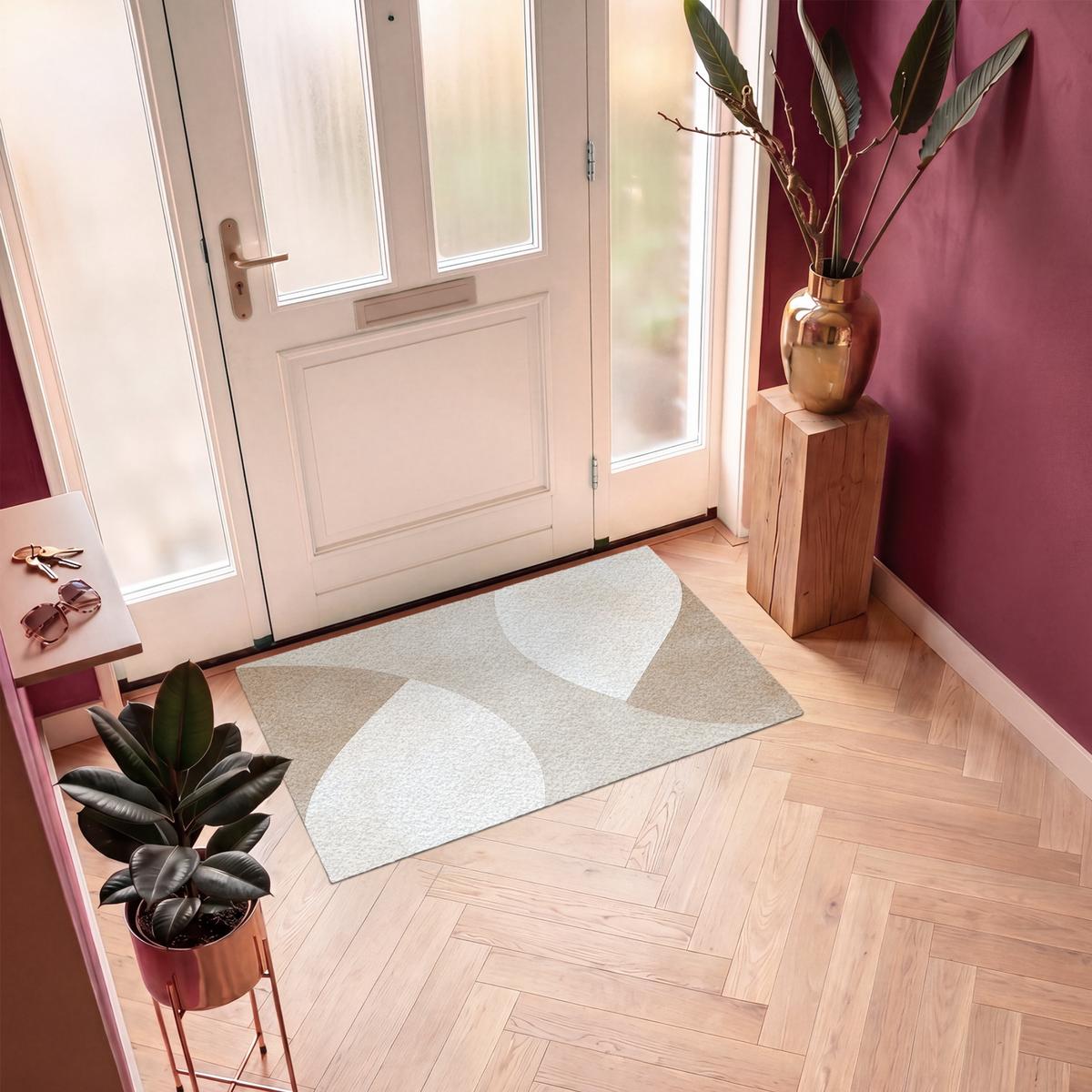 FUSSMATTE Braun - Japandi - Abstrakt Schmutzfangmatte 120x80 cm - Beige, Kunststoff (120/0.4cm) - MuchoWow