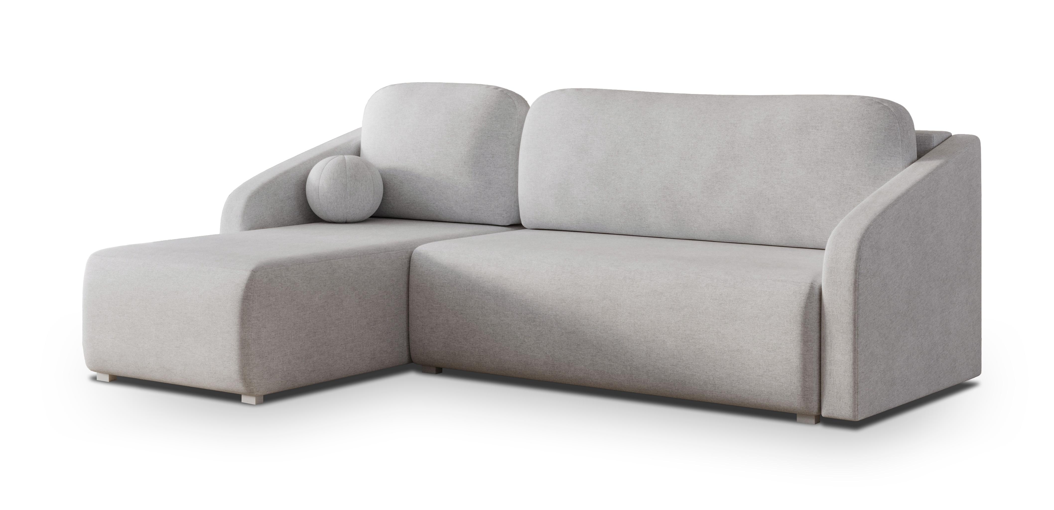 ECKSOFA MARELLO Hellgrau Geflochtener Stoff mit Schlaffunktion - Hellgrau, Holz (220/143cm) - MASSENO