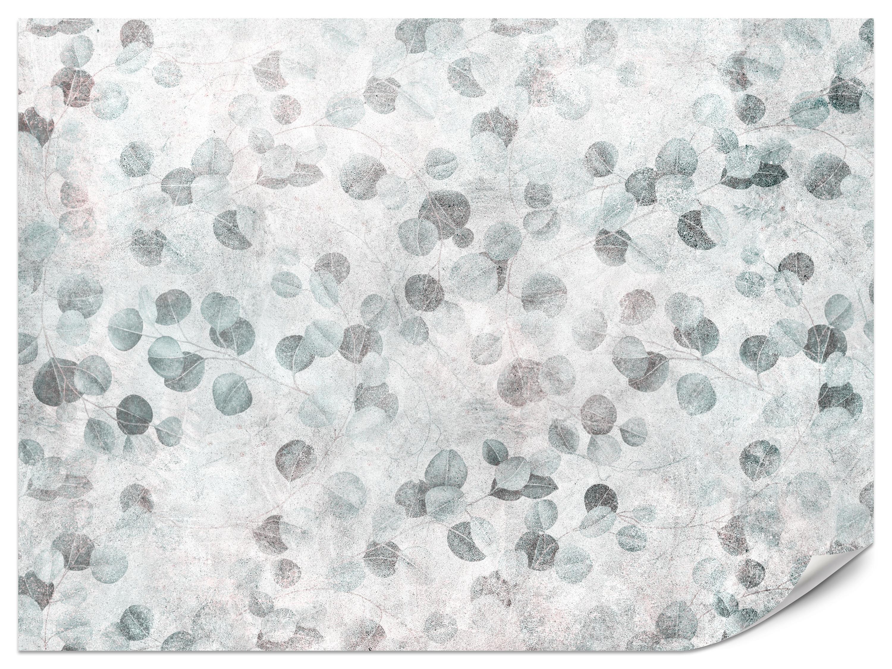 FOTOTAPETE Eukalyptusblätter Beton Vintage Stil 250x175 - Grau, Papier (250/175cm) - Muralo
