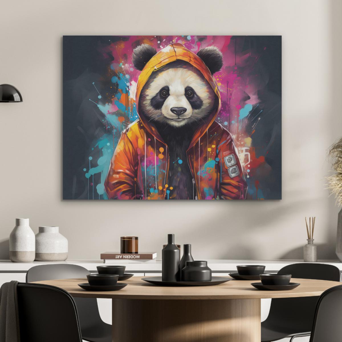 AKUSTIKBILD Panda - Jacke - Graffiti - Orange Gemälde 80x60 cm - Orange, Kunststoff (80/60/0.9cm) - MuchoWow