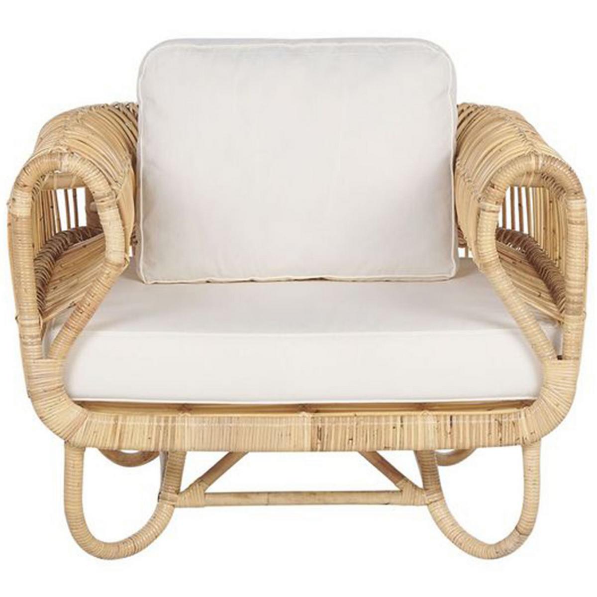 GARTENSESSEL Rattan natürlich Auflage helles Beige Dolcedo - Beige/Naturfarben, Naturmaterialien (93/73/80cm) - Beliani