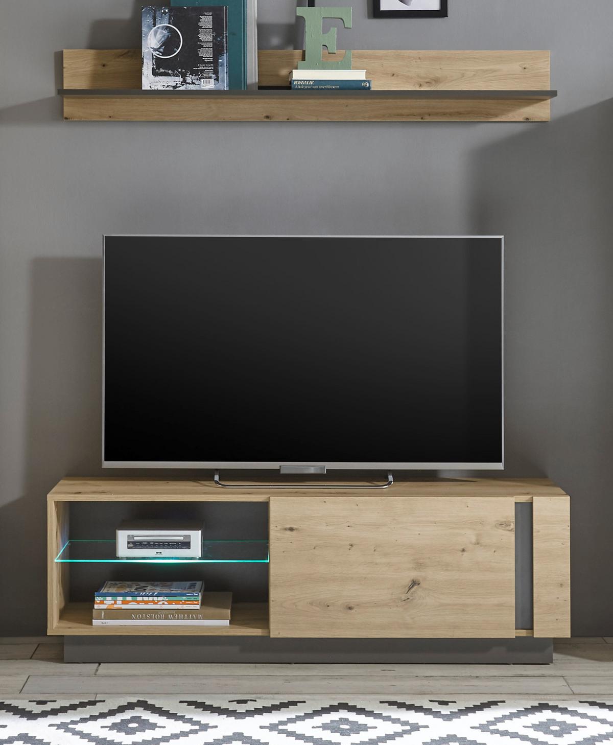 TV-LOWBOARD Eiche Artisan, Graphit grau 138 cm, TV- Unterteil mit Push-to-open - Eiche Artisan/Grau, Glas/Holz (138/46/40cm) - Furn.Design