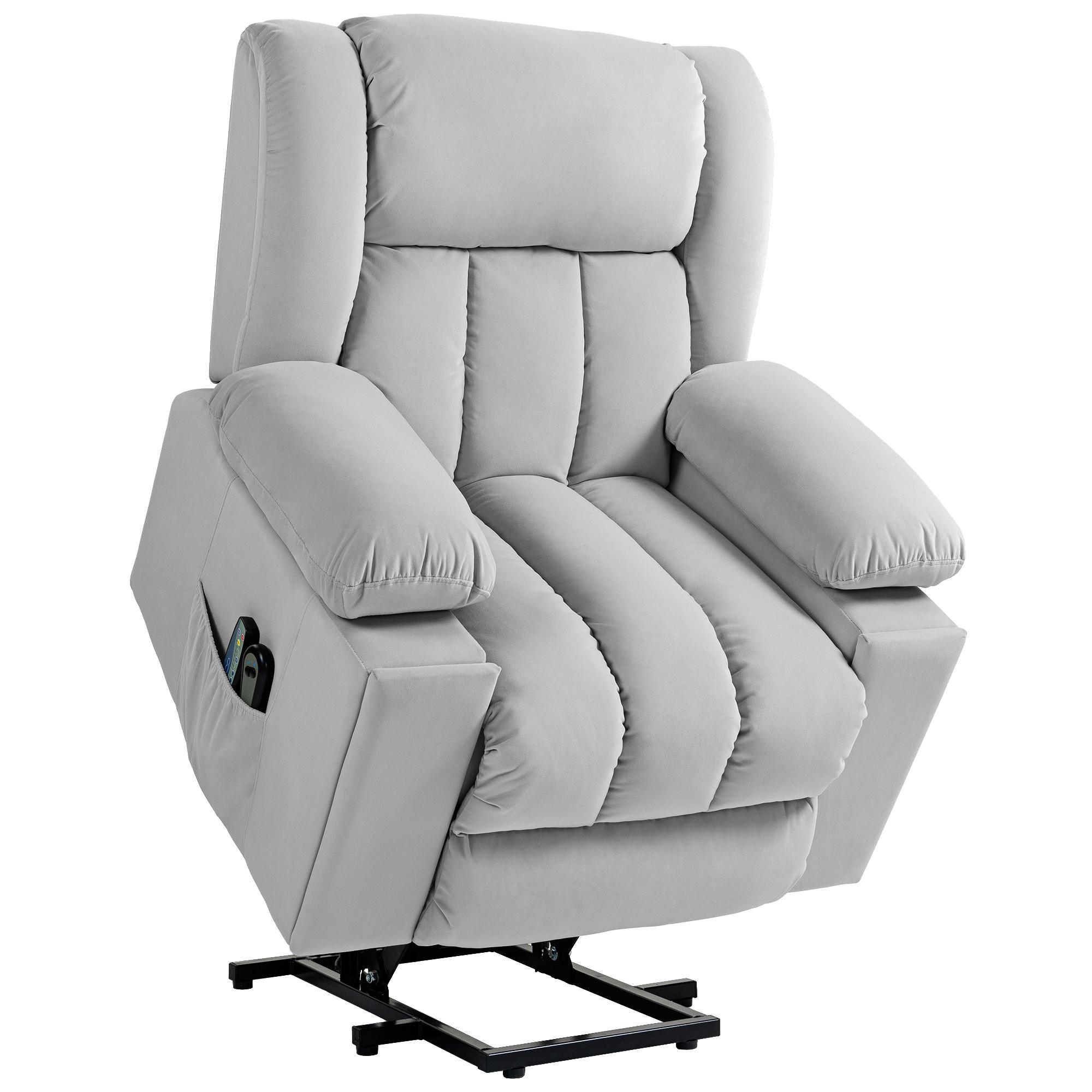 FERNSEHSESSEL mit Aufstehhilfe Relaxsessel mit Massage-/ Wärme-/Liegefunktion - Hellgrau, Textil (93/104/101cm) - HOMCOM