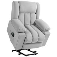 FERNSEHSESSEL mit Aufstehhilfe Relaxsessel mit Massage-/ Wärme-/Liegefunktion - Hellgrau, Textil (93/104/101cm) - HOMCOM