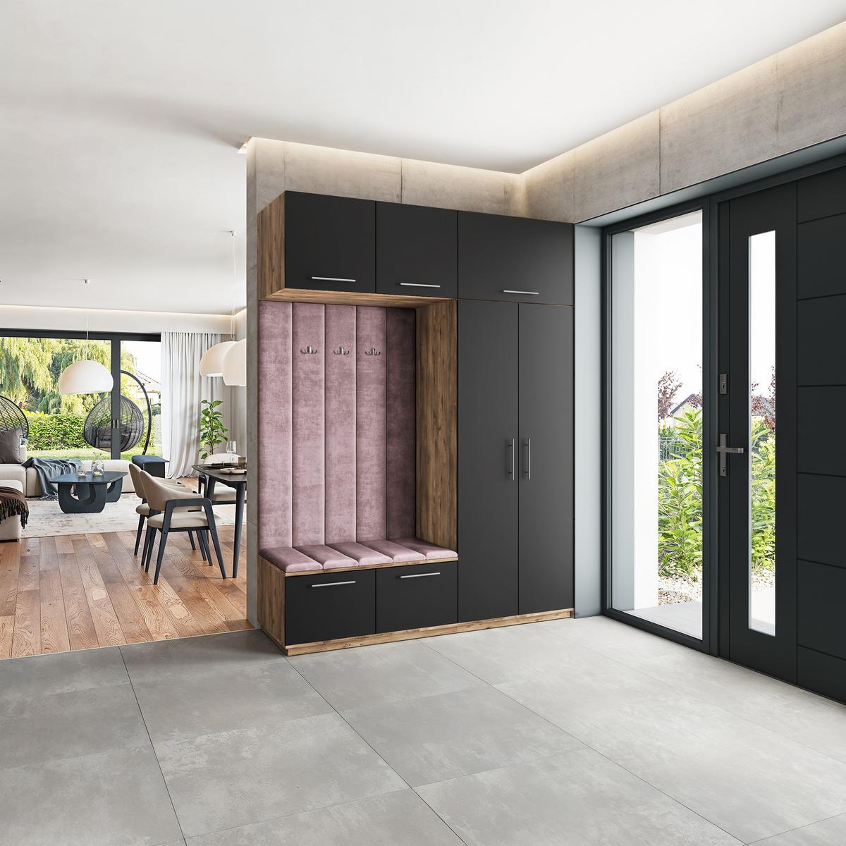 GARDEROBENSCHRANK REMA 180/240/60 cm Modern Garderobe-Set Eiche Lefkas - Eichefarben/Lila, Holzwerkstoff (180/240/60cm) - MASSENO
