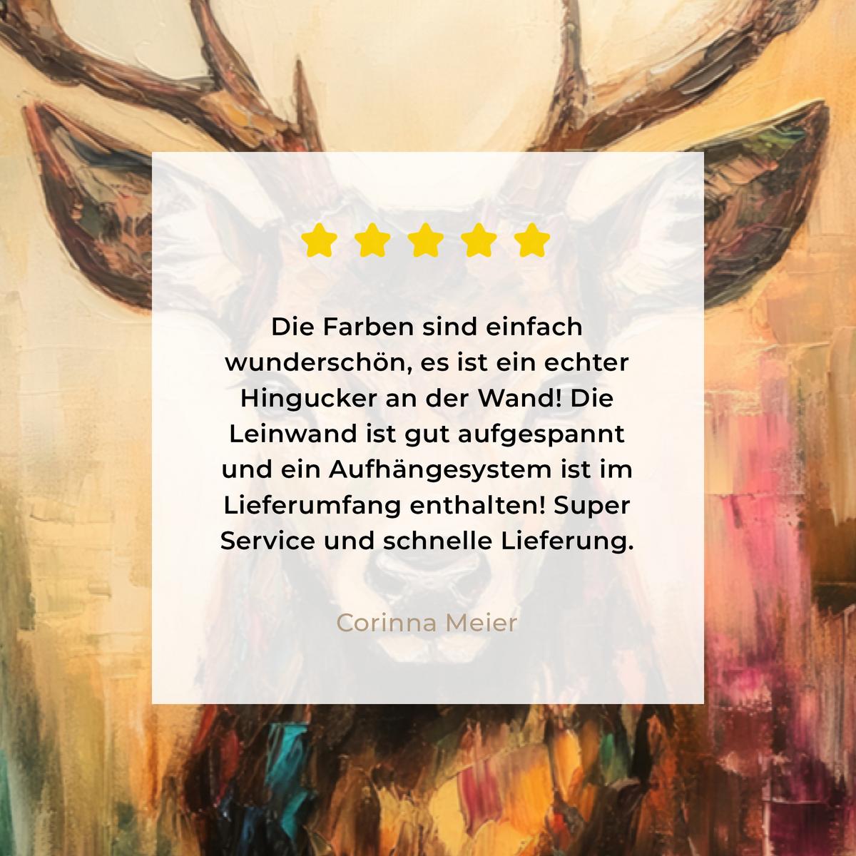 LEINWANDBILD Hirsch - Gemalt - Geweih - Braun XXL 150x100 cm - Haselnussfarben, Textil (150/100cm) - MuchoWow