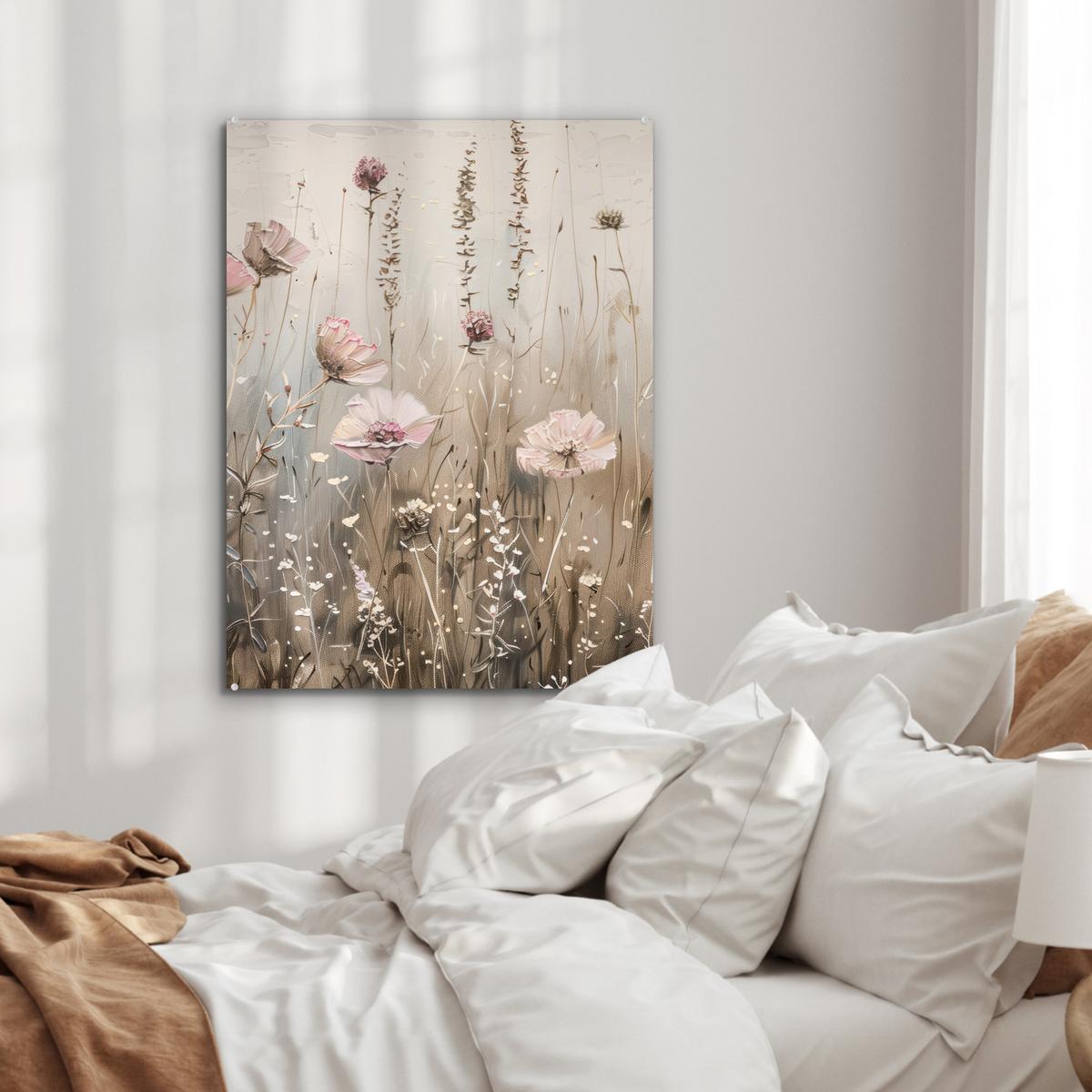 ACRYLGLASBILD Blumen - Rosa - Modern - Beige 60x80 cm - Beige, Glas (60/80cm) - MuchoWow