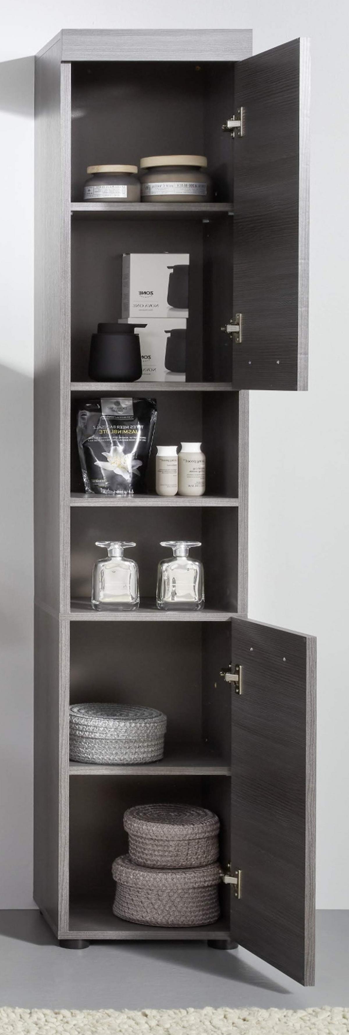 HOCHSCHRANK grau Rauchsilber 30 x 190 cm, Badschrank Türanschlag wechselbar - Silberfarben/Schwarz, Holzwerkstoff/Kunststoff (30/190/31cm) - Top.Furn