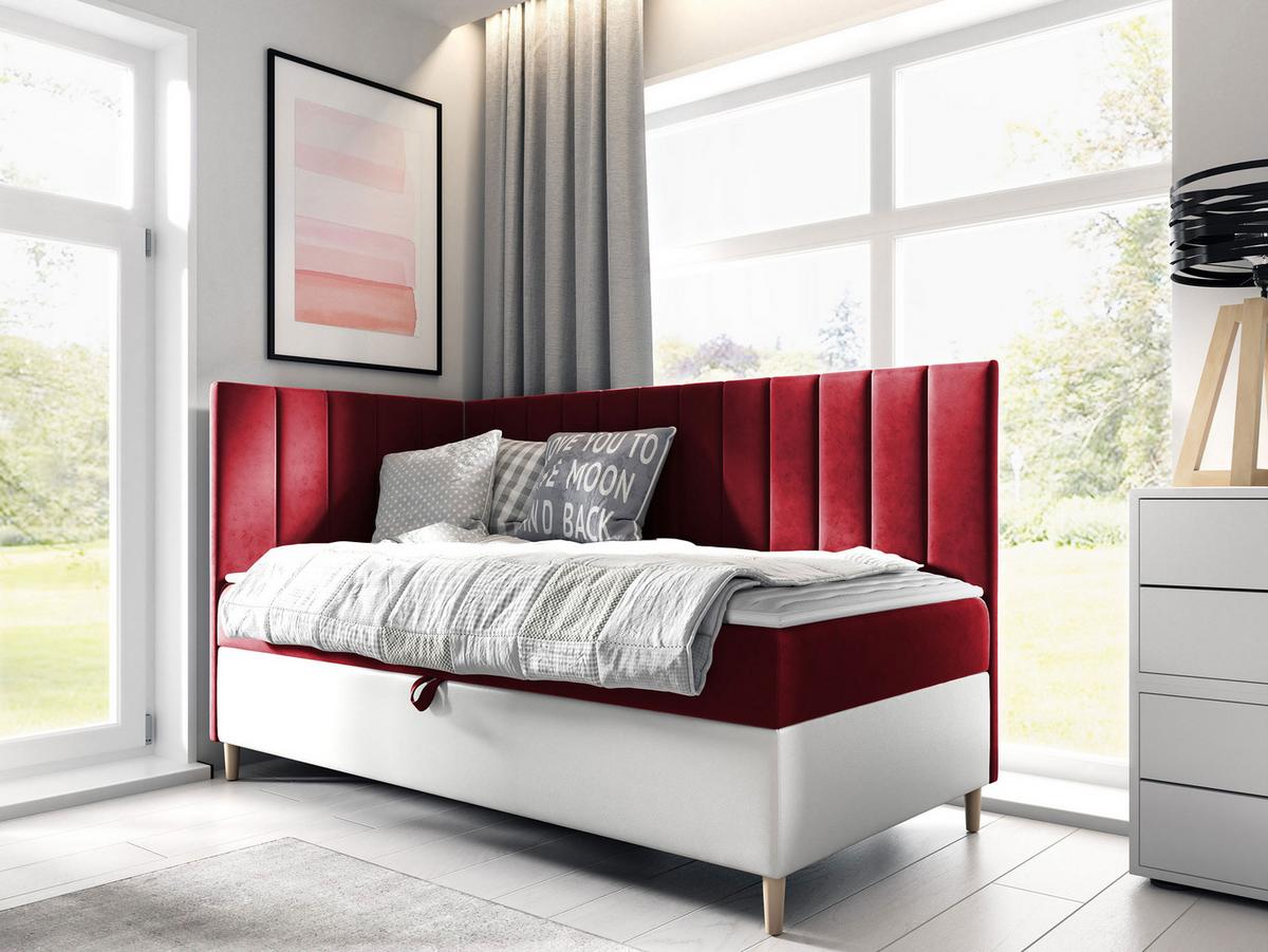 BOXBETT Maja Junior 3, Seite zum Öffnen des Bettkastens: Links - H3 - Rot/Weiß, Holz (90/200cm) - MIRJAN24