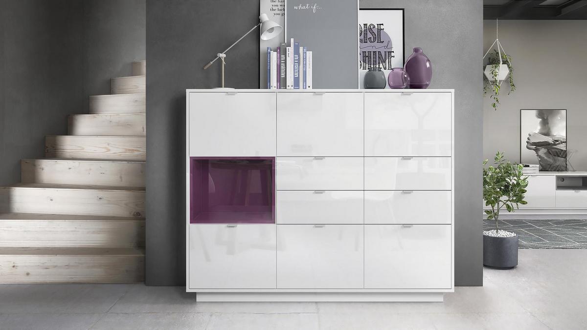 HIGHBOARD Metro Einsatz in Brombeer Hochglanz - Brombeere, Holzwerkstoff (153/123/37cm) - Vladon