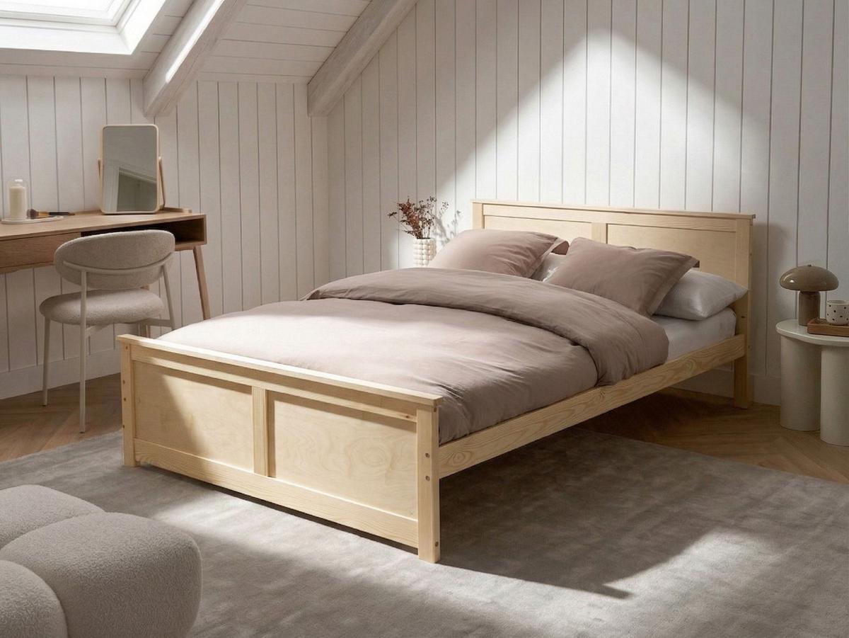BETT mit Lattenrost 140/200 cm Kiefernholz Hellbraun Dauphin - Hellbraun, Holz (140/200cm) - Beliani