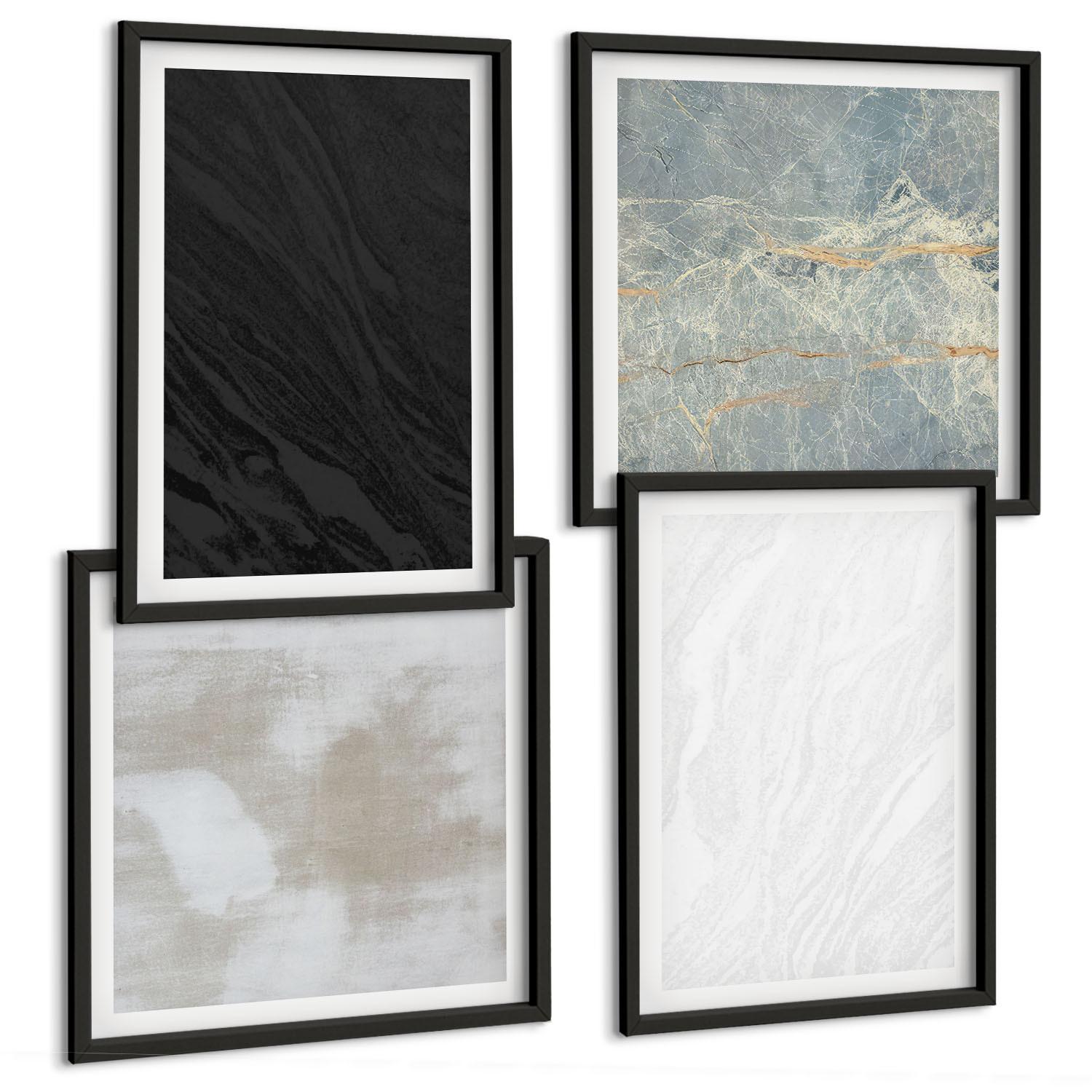 BILDER SET 4er Set - 50x50 cm & 40x60 cm Schwarzer Rahmen - Steintexturen - Schwarz, Kunststoff (50/50cm) - TULUP