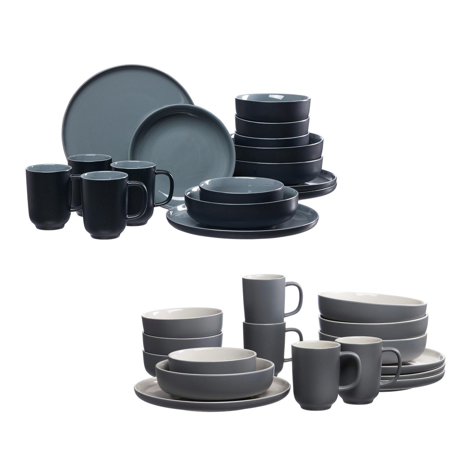 XXL KOMBISERVICE Jasper schwarz-grau 32er Set - Schwarz/Grau, Keramik (2/2/2cm) - Ritzenhoff Breker