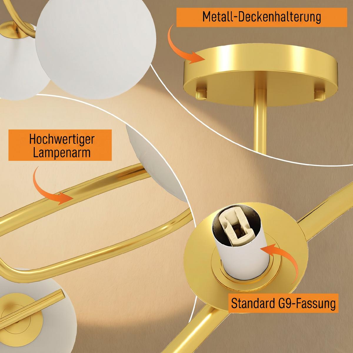 DECKENLEUCHTE Metall Kunststoff Gold - Goldfarben, Metall (64/64/20cm) - HOMCOM