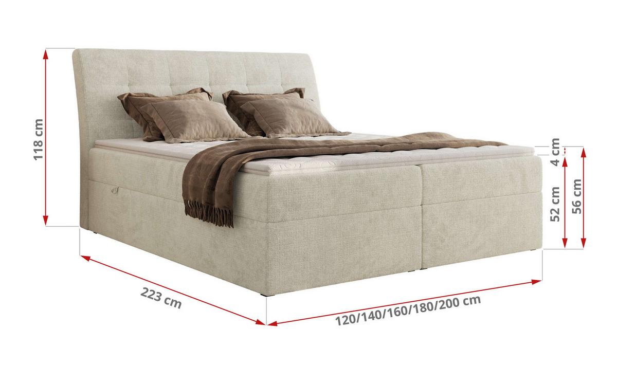 BOXBETT DAGOS 200/200 - Creme Schenille grob gewebt - H4 - Topper T25 - Creme, Textil (200/200cm) - MKS