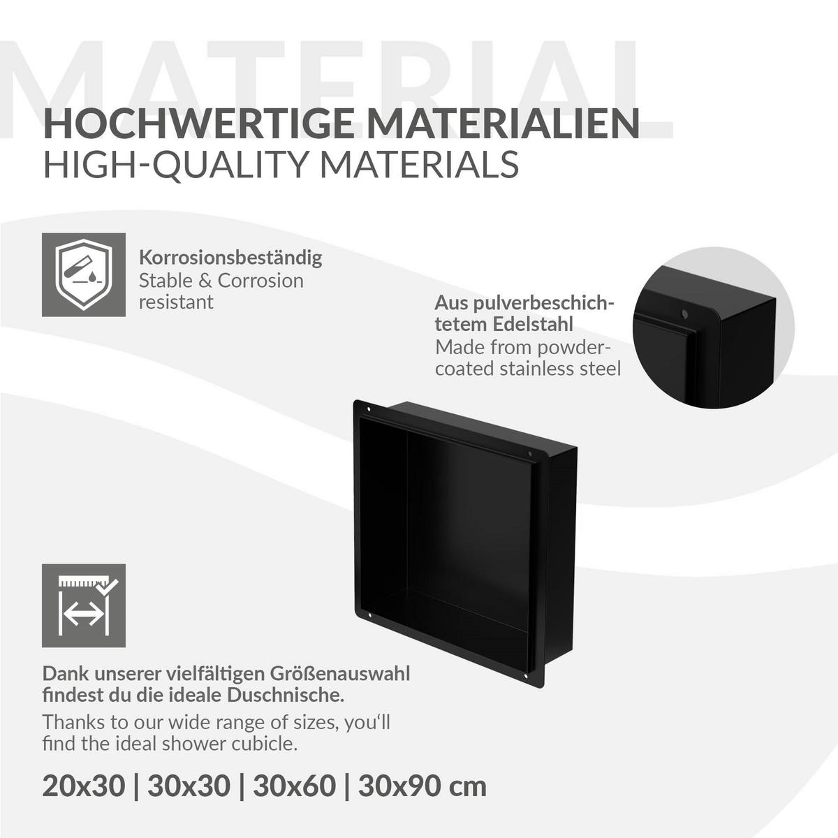 DUSCHNISCHE Schwarz 30/30 cm randlos - Schwarz, Metall (30/30/10cm) - LuxeBath