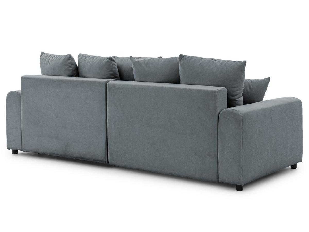 ECKSOFA Calma mit Schlaffunktion und Bettkasten im Bumpy-Design aus weichem Dunkelgrau Webstoff - Ottomane rechts - Dunkelgrau/Schwarz, Holz/Kunststoff (140/239cm) - S-Style